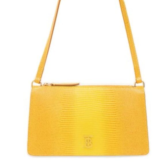 NWT Burberry TB Monogram Lizard Embossed Leather Pouch Shoulder Bag Lemon - Picture 4 of 12